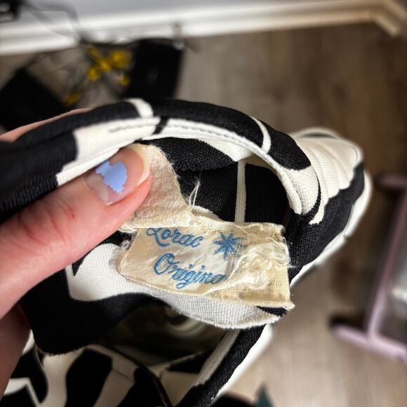 Black White Abstract Mod Midi Dress Graphic 60s Op Art Vtg | True Winter - Picture 6 of 13